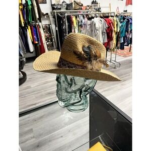 Vintage United Hatters Union Brown Woven Western Feather Cowboy Hat Size Small